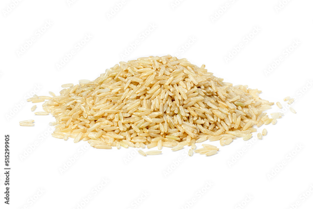 Pile of brown rice isolated on white background.