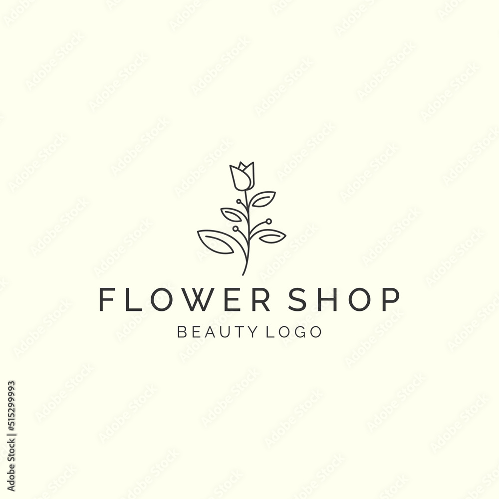 flower shop with line art style logo icon vector illustration. nature, floral, botanical, template design