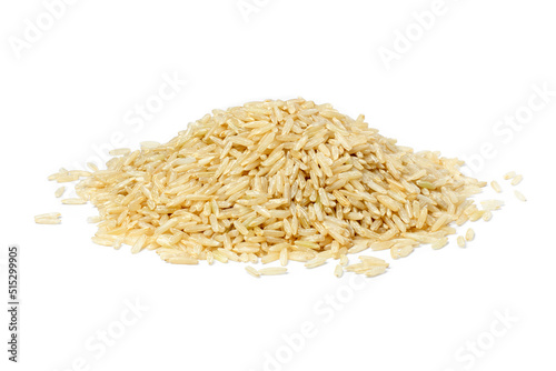 Pile of brown rice isolated on white background.