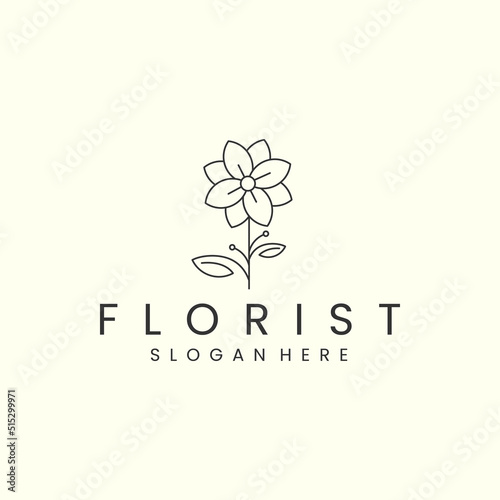florist with linear style logo icon vector illustration. nature, floral, template design