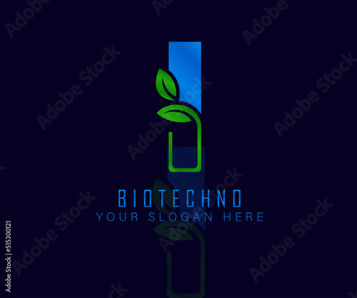 Biotech logo with herbal leaf letter I. Herbal logo vecktor template. medical herbal logo.