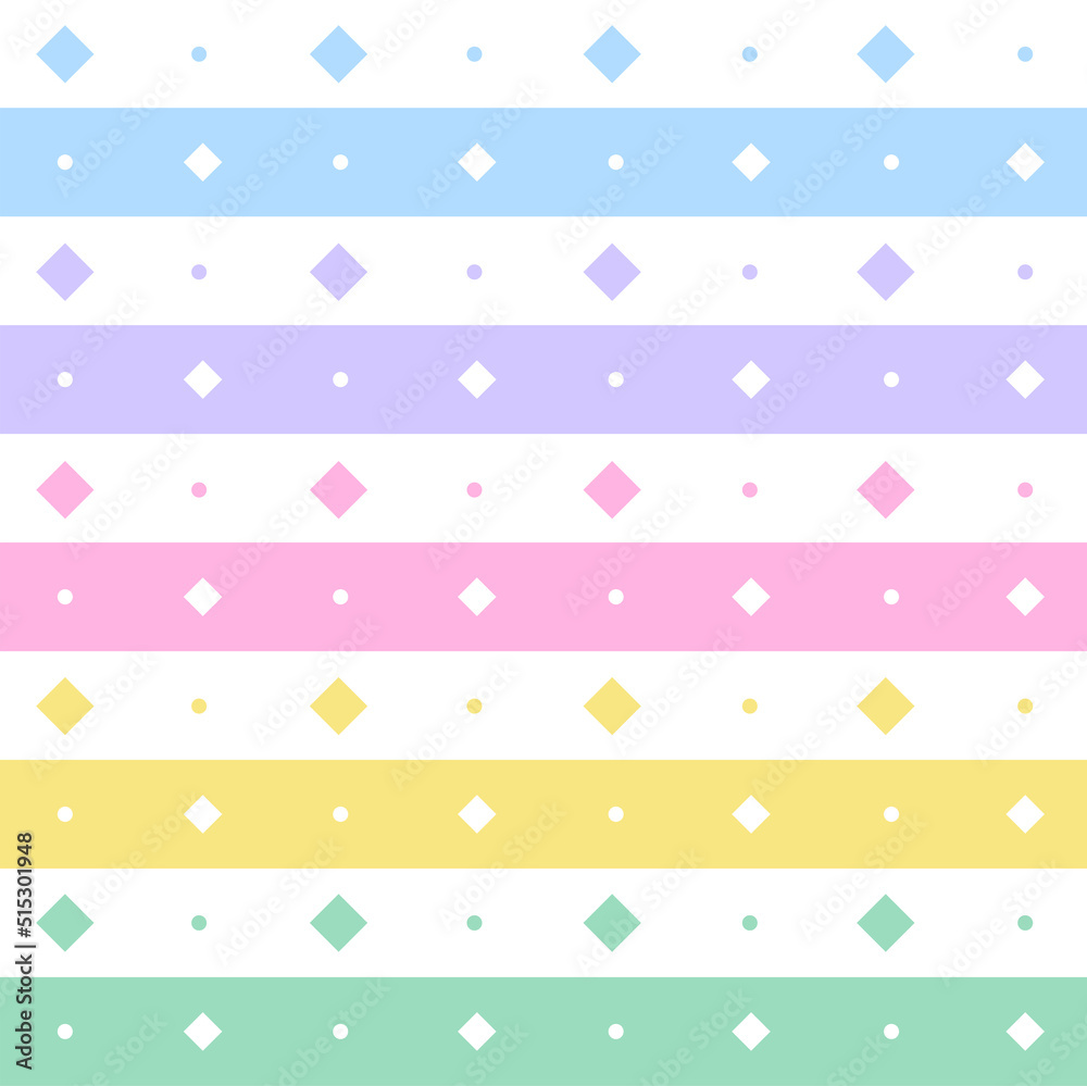 Rainbow Pastel Diamond Tilt Square Horizontal Line Stripe Dot Dash Line Circle Seamless Pattern Vector Illustration Tablecloth, Picnic mat wrap paper, Mat, Fabric, Textile, Scarf