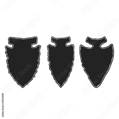 Illustration of stone arrow head. Design element for poster, card, banner, emblem, sign. Vector illustration