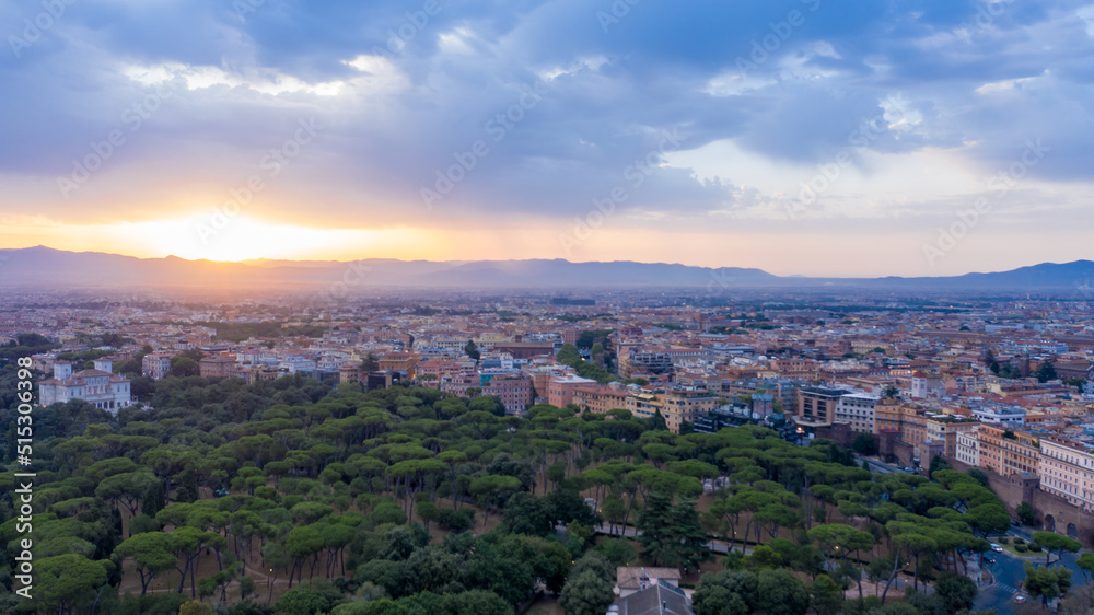 Aerial views of Rome sunrise, Italy