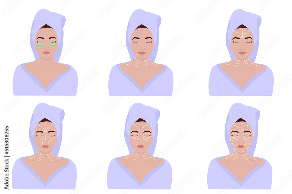 Gua Sha massage. Massage lines on the face, instructions on how to do facial massage Gua Sha massage. Massage lines on the face, instructions on how to do facial massage