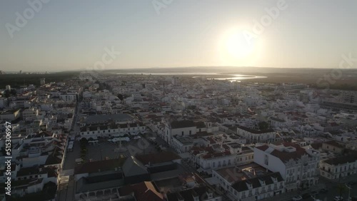 Beautiful sunset aerial view of Vila Real de Santo Antonio city, Algarve, Portugal photo