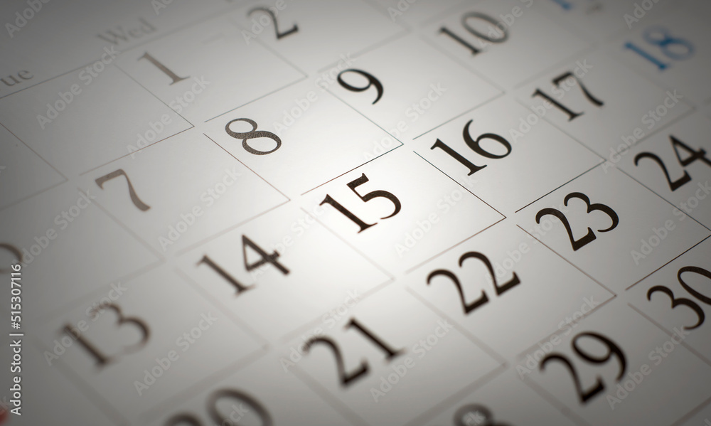 A calendar highlighting the 15th. dia 15. day 15 A calendar highlighting the 15th. dia 15. day 15