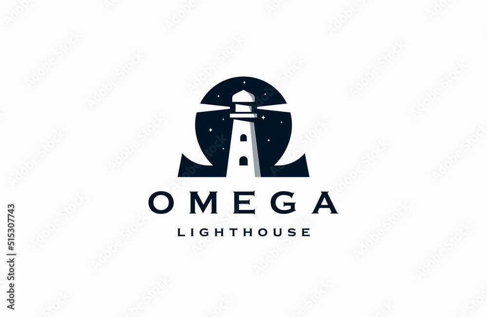 Omega Lighthouse logo icon design template flat vector illustration Omega Lighthouse logo icon design template flat vector illustration