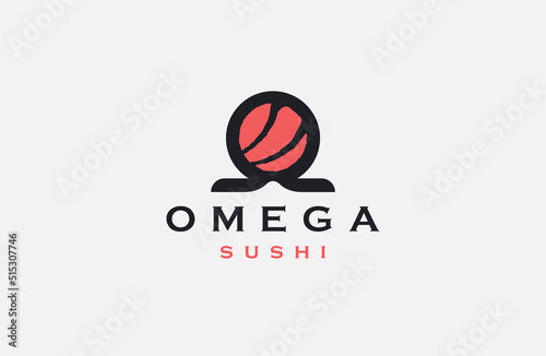 Omega symbol with sushi shape logo icon design template flat vector illustration