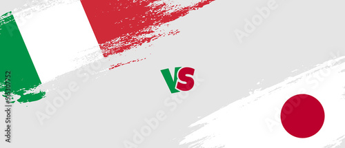 Creative Italy vs Japan brush flag illustration. Artistic brush style two country flags relationship background