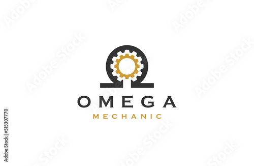 Omega gear mechanic logo icon design template flat vector