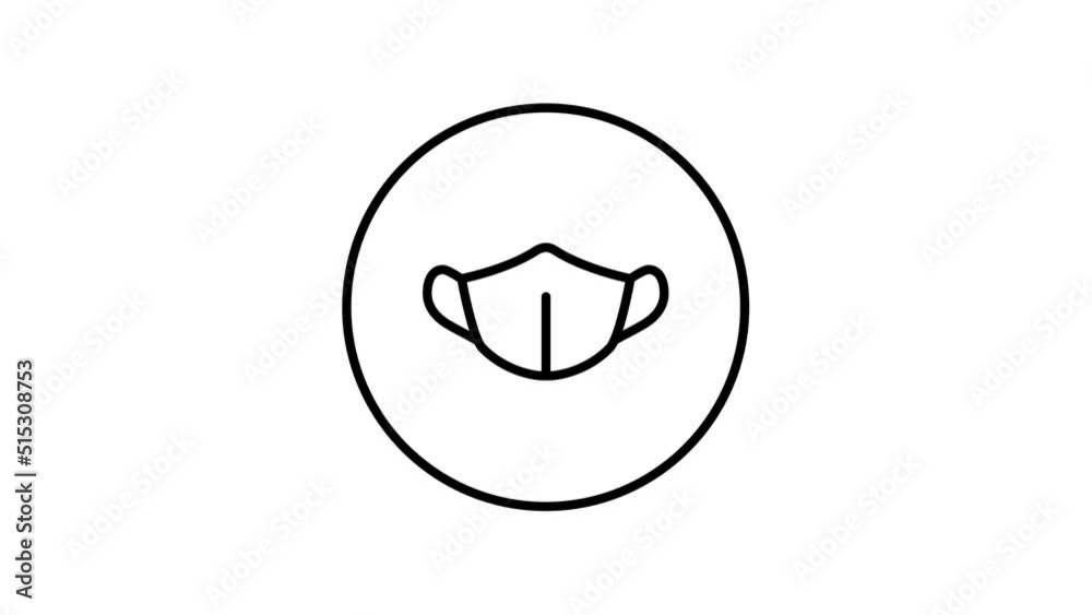 Facemask, infection protect, virus protection, line icon outline in circle, face mask sing, video animation, self drawing.