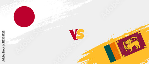 Creative Japan vs Sri Lanka brush flag illustration. Artistic brush style two country flags relationship background