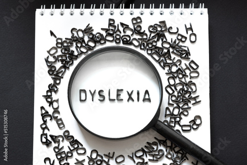 Dyslexia concept, word lettered through a magnifying glass photo