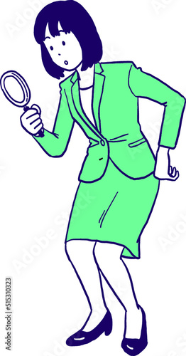 虫眼鏡で観察するビジネスウーマン