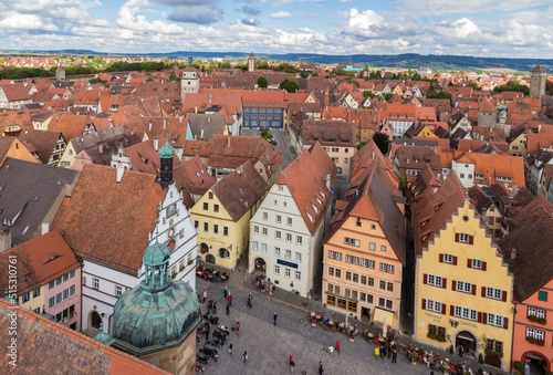 Rothenburg ob der Tauber, Germany. Scenic view of the city and the Market Square from a high point