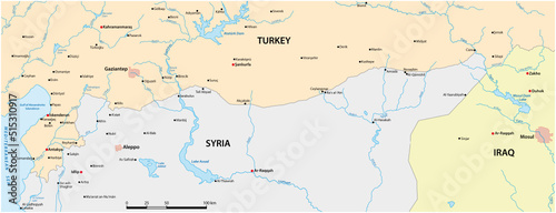 vector map of the border area between Syria and Turkey