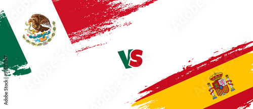 Creative Mexico vs Spain brush flag illustration. Artistic brush style two country flags relationship background