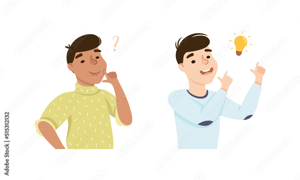 Man Thinking and Figuring Something out Searching for Idea Vector Set Man Thinking and Figuring Something out Searching for Idea Vector Set
