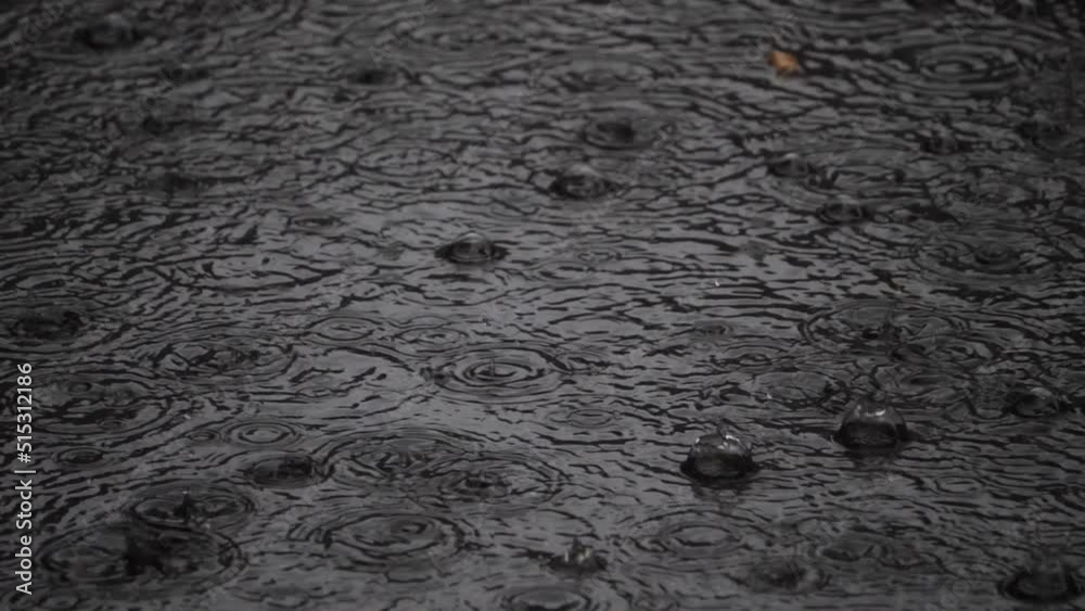 Heavy Rainfall Falling Into Asphalt Road During Typhoon. - clsoe up, slow motion Heavy Rainfall Falling Into Asphalt Road During Typhoon. - clsoe up, slow motion