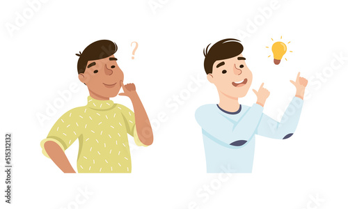 Man Thinking and Figuring Something out Searching for Idea Vector Set