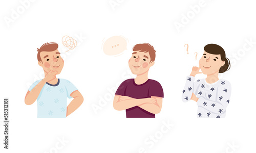Man and Woman Thinking and Figuring Something out Searching for Idea Vector Set