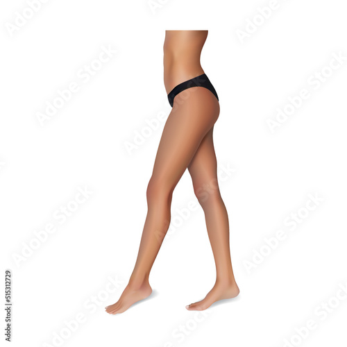 Woman legs with black bikini on white background vector illustration