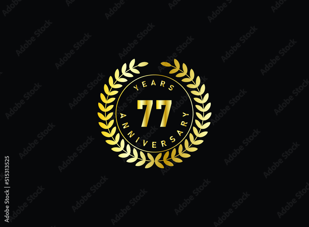 77th anniversary celebration with gold glitter color and white background. Vector design for celebrations, invitation cards and greeting cards. 77th anniversary celebration with gold glitter color and white background. Vector design for celebrations, invitation cards and greeting cards.