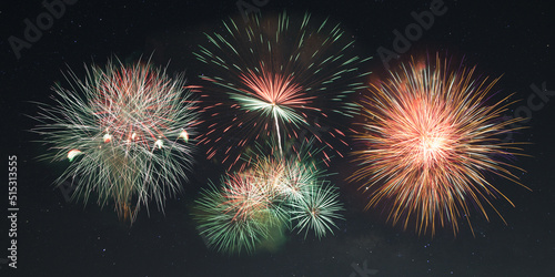 Colorful fireworks in the night sky. Black background.