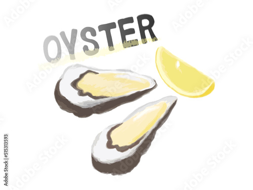 牡蠣とカットレモン,oysterの文字