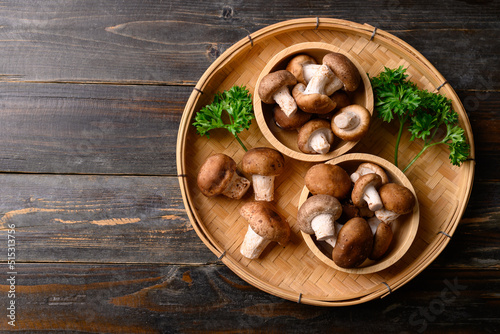 Fresh shiitake mushroom, edible mushroom and food ingredient in Asian cuisine