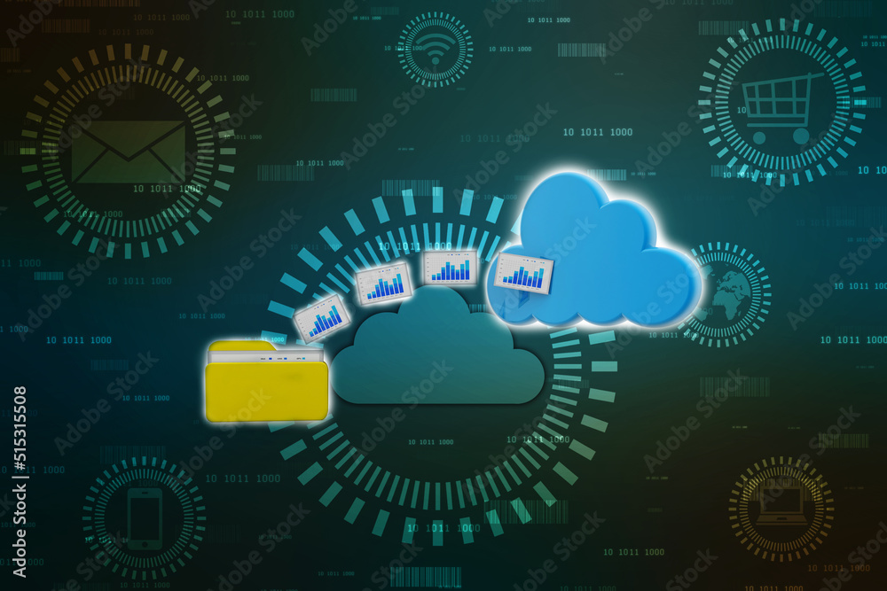 Obraz premium 3d rendering Cloud computing concept, Cloud internet technology concept background, Cloud computing and network data Storage concept