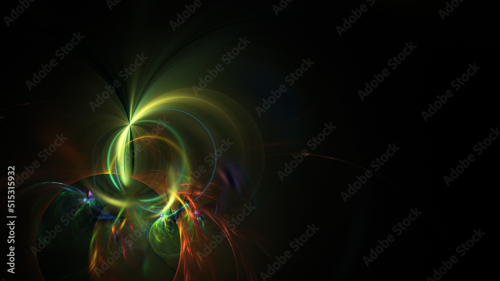 Obraz premium Abstract green and gold shiny shapes. Fantastic light effect. Digital fractal art. 3d rendering.