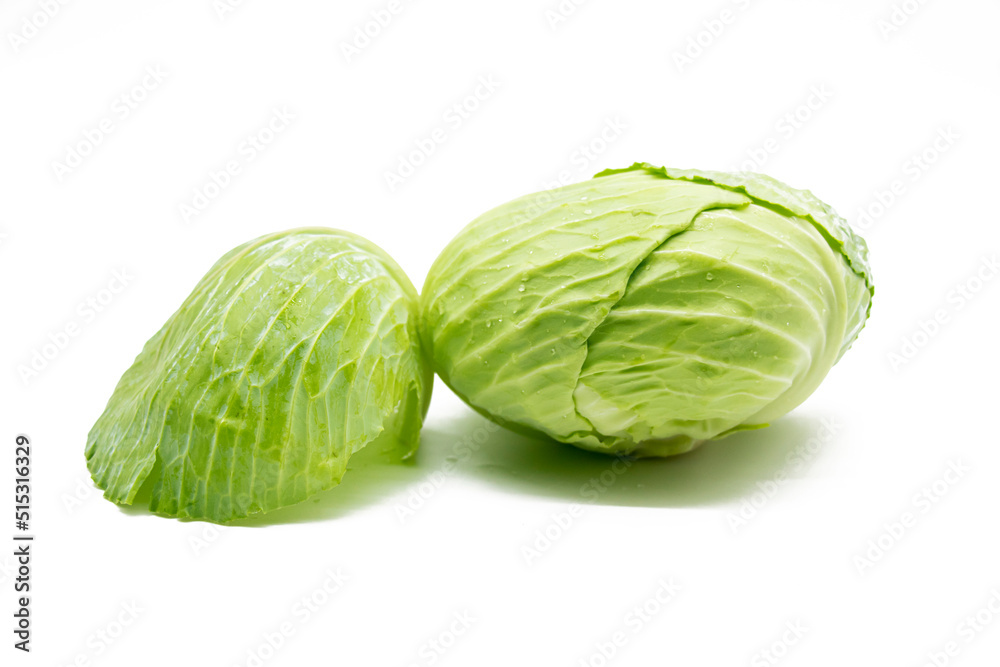 Fototapeta premium Fresh green Cabbage isolated on white background