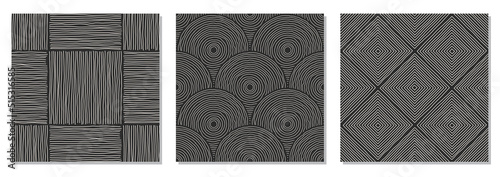Set of minimalist seamless pattern with abstract creative hand drawn composition