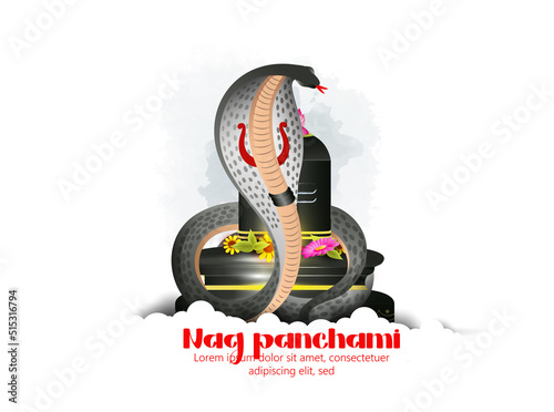illustration for Indian festival nag Panchami with hindi Calligraphy of (nag panchami) snakes festival, kite photo