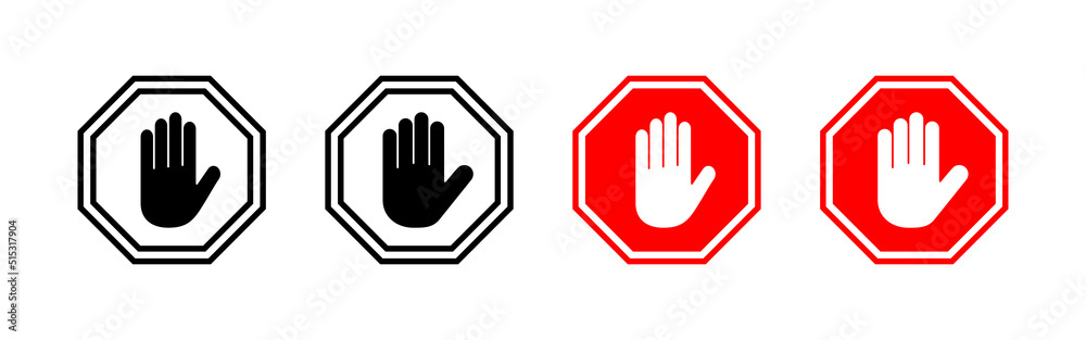 Stop icon vector. stop road sign. hand stop sign and symbol. Do not enter stop red sign with hand Stop icon vector. stop road sign. hand stop sign and symbol. Do not enter stop red sign with hand
