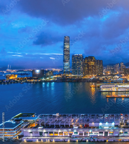 Amazing night of Victoria Harbour and Sky100 area, Hong Kong, at evening time © gormakuma