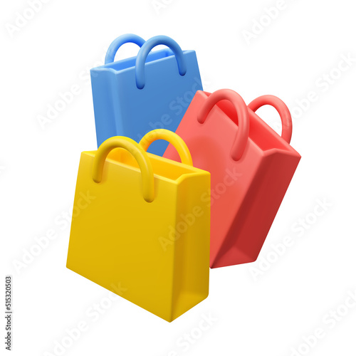 3d shopping bag icon. Vector render discount illustration. Sale concept