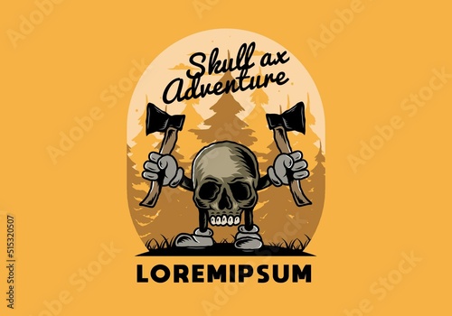 Skull holding two ax illustration design