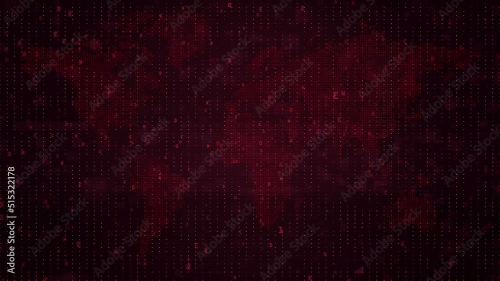 computer hacking red background with binary numeric code with glitch effects