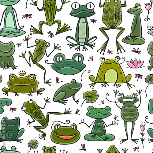 Funny frogs family. Seamless pattern background for your design