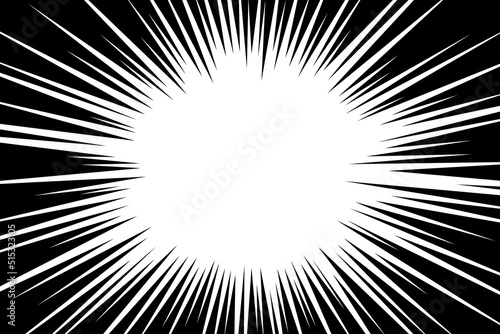 Manga speed burst frame. Radial anime speed lines. Crash zoom effect for comic book. Radial lines overlay template. Manga brust frame. Cartoon boom effect. Vector illustration on white background.