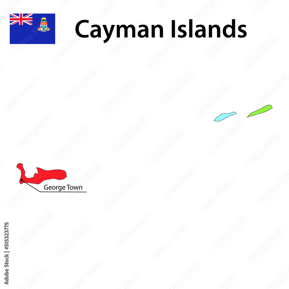 Map with borders and flag of Cayman Islands. Map with borders and flag of Cayman Islands.
