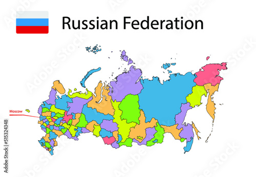 Map with borders and flag of Russia.