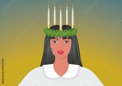 Beautiful Lucia woman in traditional costume. Vector illustration.