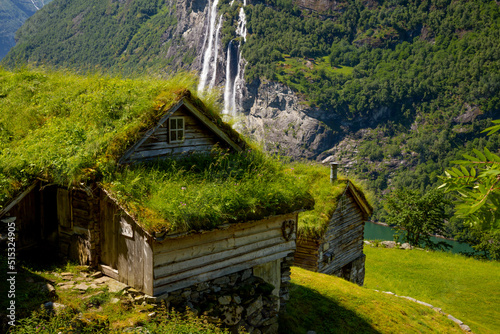 Skagefla mountain farm in Geiranger fjord, Norway