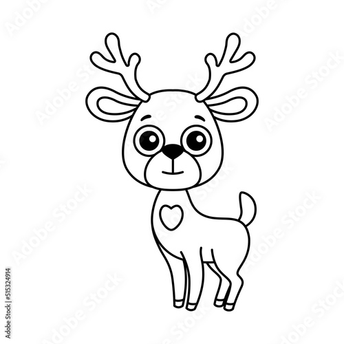 Forest animal for children coloring book. Funny deer in a cartoon style