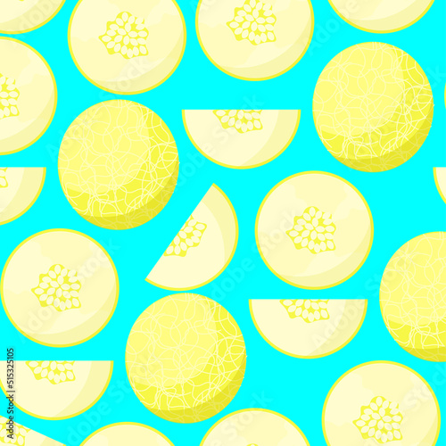 Beautiful seamless pattern with melon on blue background. Trendy pattern design for textile, postcards, baby cards.