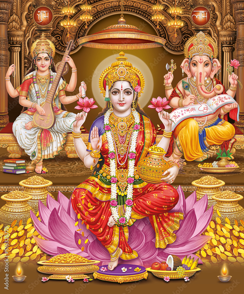 Diwali Pooja, Lord Laxmi, Lord Ganesha, Lord Saraswati Stock ...